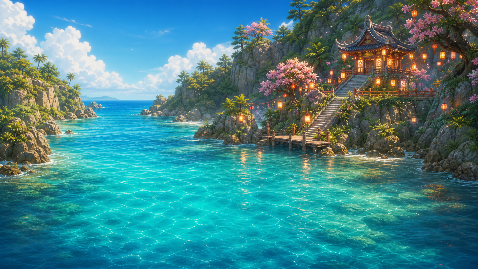 A lit coastline from the Shaded voyage world